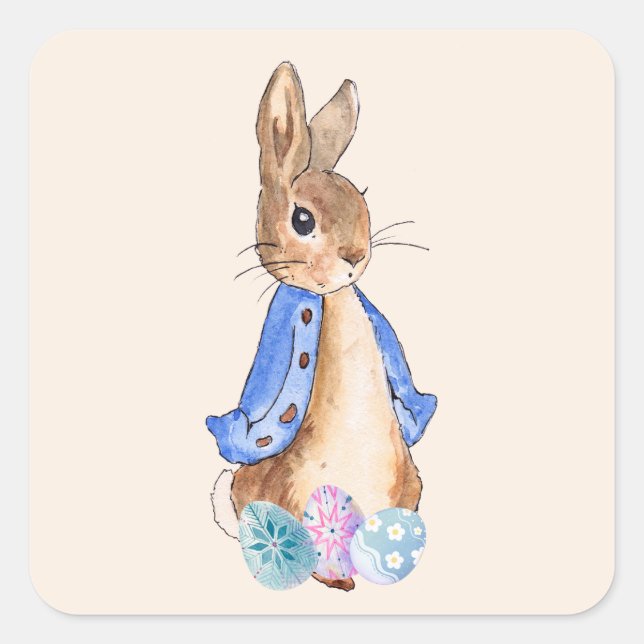 Pegatina Cuadrada Peter, conejo de la Pascua (Anverso)