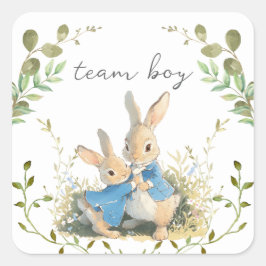 Pegatina Cuadrada Peter el niño del Equipo Botánico de Conejo Él o E