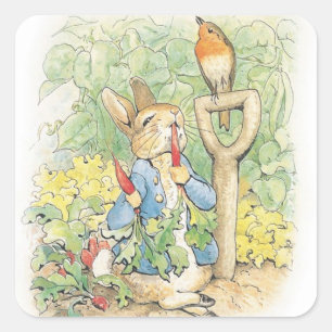 Pegatina Cuadrada Peter Rabbit En El Jardín - Beatrix Potter
