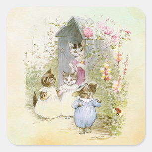 Pegatina Cuadrada Peter Rabbit (gatos)