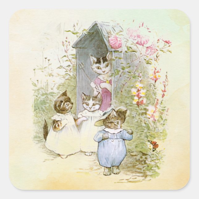 Pegatina Cuadrada Peter Rabbit (gatos) (Anverso)