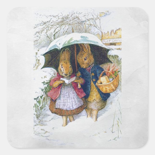 Pegatina Cuadrada Peter Rabbit (paraguas) (Anverso)