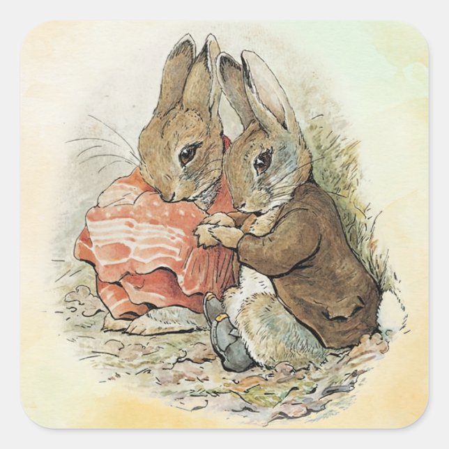 Pegatina Cuadrada Peter Rabbit y Beniamin Bunny (Anverso)