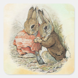 Pegatina Cuadrada Peter Rabbit y Beniamin Bunny