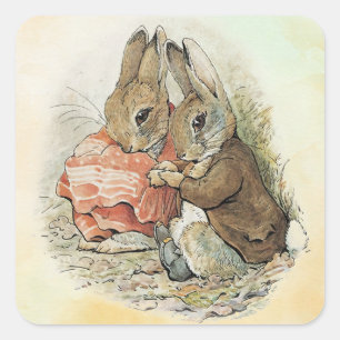 Pegatina Cuadrada Peter Rabbit y Beniamin Bunny