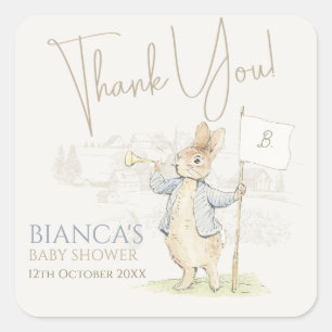 Pegatina Cuadrada Peter the Rabbit Algún conejo Baby Shower