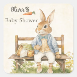 Pegatina Cuadrada Peter The Rabbit - Baby Shower - Vintage