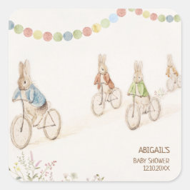 Pegatina Cuadrada Peter the Rabbit Bunny Gender Neutral Baby Shower
