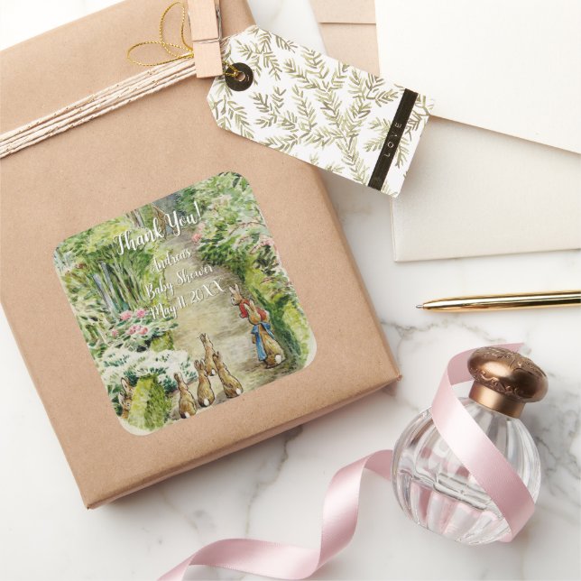 Pegatina Cuadrada Peter the Rabbit Garden Baby Shower (Regalar)