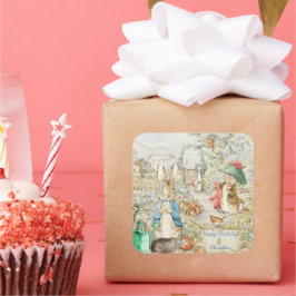 Pegatina Cuadrada Peter the Rabbit Garden Storybook Cumpleaños