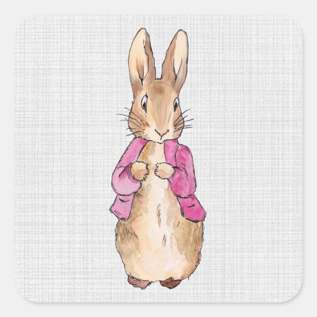 Pegatina Cuadrada Peter the Rabbit Pink Jacket Gray Linen (Anverso)