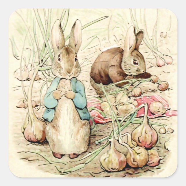 Pegatina Cuadrada Peter y Benjamin se unen por Beatrix Potter (Anverso)