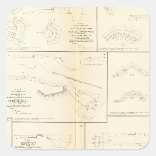 Pegatina Cuadrada Petersburgo, baterías de va, asedio (Anverso)