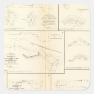 Pegatina Cuadrada Petersburgo, baterías del Va, cerco