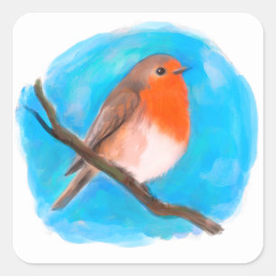 Pegatina Cuadrada Petirrojo