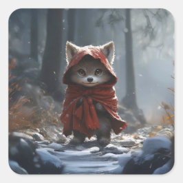 Pegatina Cuadrada Petit loup chaperon rouge 