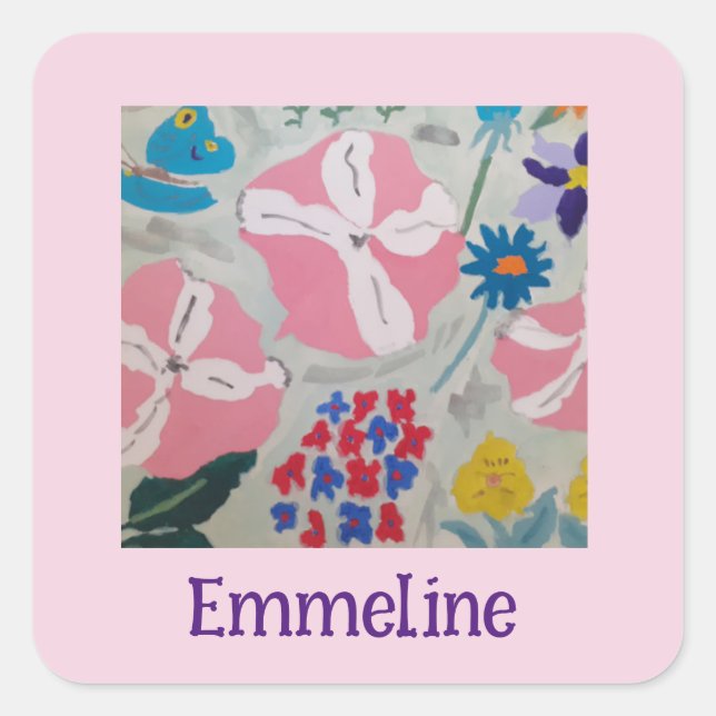 Pegatina Cuadrada Petunias y flores de verano personalizadas (Anverso)