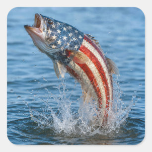 Pegatina Cuadrada Pez de bandera americana patriota