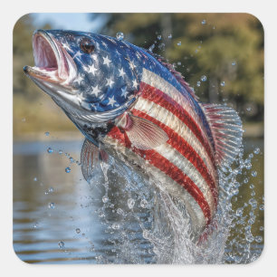Pegatina Cuadrada Pez de bandera americana saltando fuera del agua