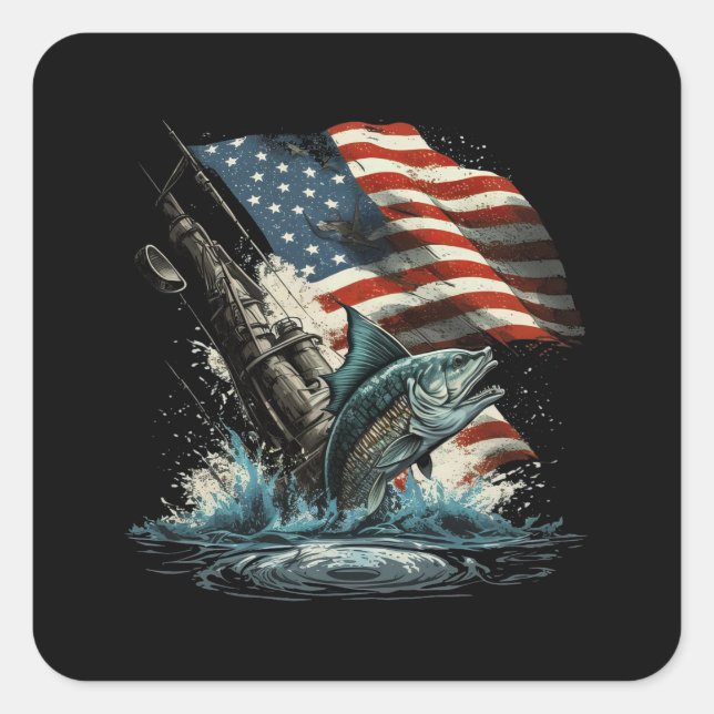 Pegatina Cuadrada pez-es-nado-agua-con-arma-bandera (Anverso)