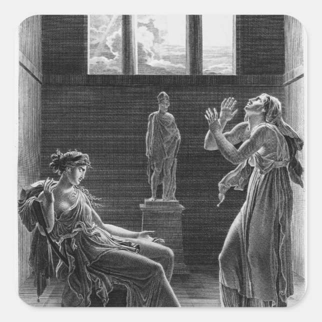 Pegatina Cuadrada Phaedra y Oenone, ilustracion de la Ley I (Anverso)
