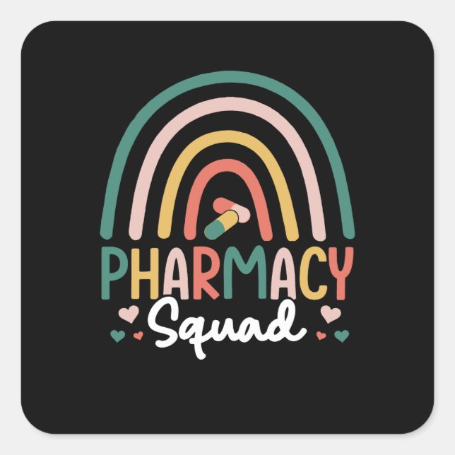 Pegatina Cuadrada Pharmacy Squad Rainbow (Anverso)