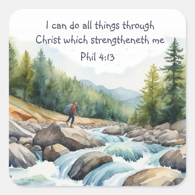 Pegatina Cuadrada Phil 4:13 Puedo hacer todas las cosas a través de  (Anverso)