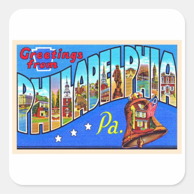 Pegatina Cuadrada Philadelphia Pennsylvania PA Large Letter Postcard (Anverso)