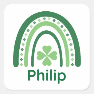 Pegatina Cuadrada Philip Name Clover Boho Rainbow