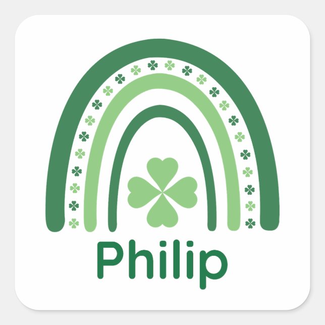 Pegatina Cuadrada Philip Name Clover Boho Rainbow (Anverso)