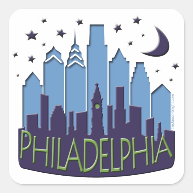 Pegatina Cuadrada Philly Skyline mega cool (Anverso)
