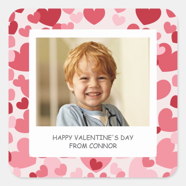 Pegatina Cuadrada Photo Classroom Valentine Personalized (Anverso)