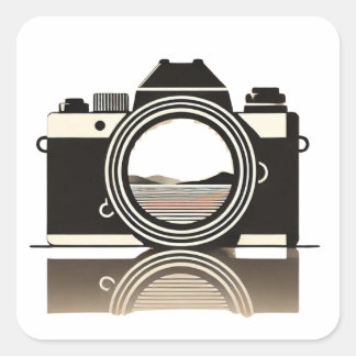 Pegatina Cuadrada Photography Minimalist Camera with Landscape Refle