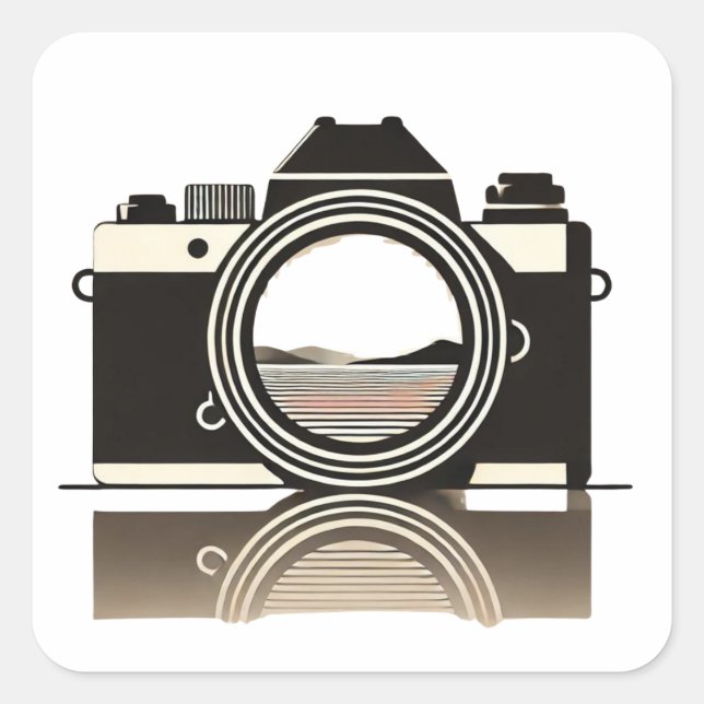 Pegatina Cuadrada Photography Minimalist Camera with Landscape Refle (Anverso)