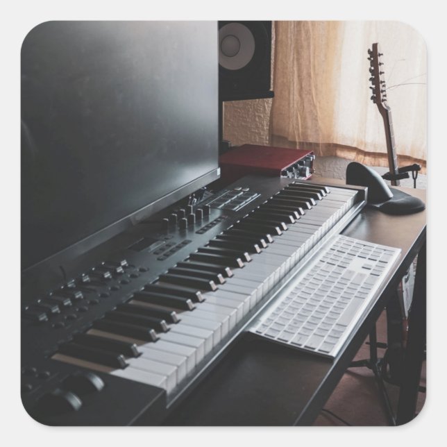Pegatina Cuadrada Piano asombroso (Anverso)