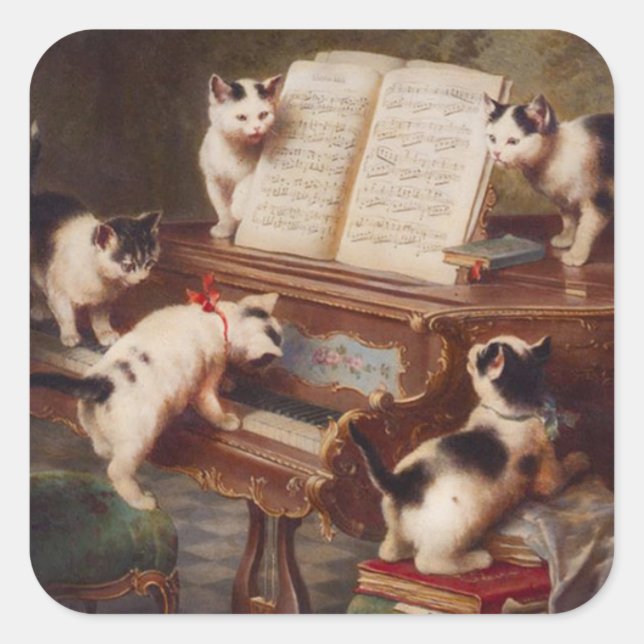 Pegatina Cuadrada PIANO CATS - Graciosos Pegatinas de gatos de época (Anverso)