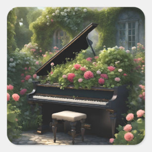 Pegatina Cuadrada Piano en Bloom - pintura al jardín
