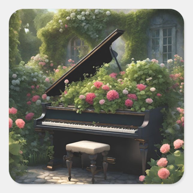 Pegatina Cuadrada Piano en Bloom - pintura al jardín (Anverso)
