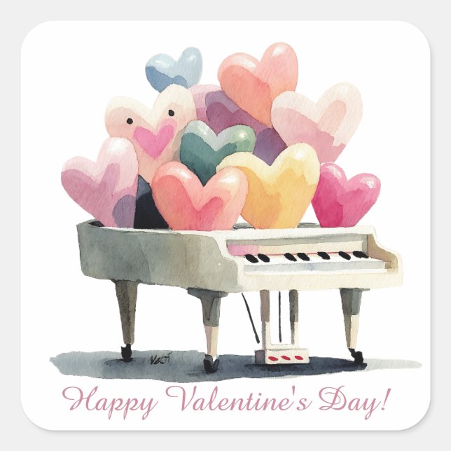 Pegatina Cuadrada Piano of Love Hearts (Anverso)