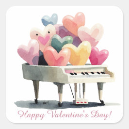 Pegatina Cuadrada Piano of Love Hearts Valentine's Day