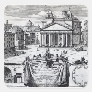 Pegatina Cuadrada Piazza della Rotonda con vistas al Panteón