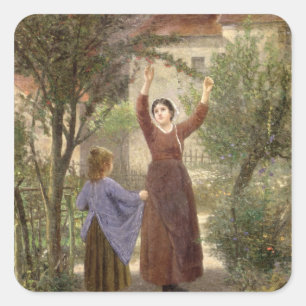 Pegatina Cuadrada Picando cerezas