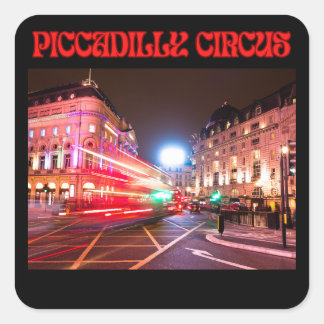 Pegatina Cuadrada Piccadilly Circus Square Sticker Black Background 