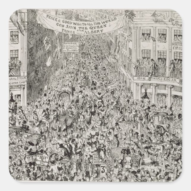 Pegatina Cuadrada Piccadilly durante la gran exposición, 1851 (Anverso)