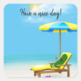 Pegatina Cuadrada Pickle Verde Sobre La Silla De La Playa