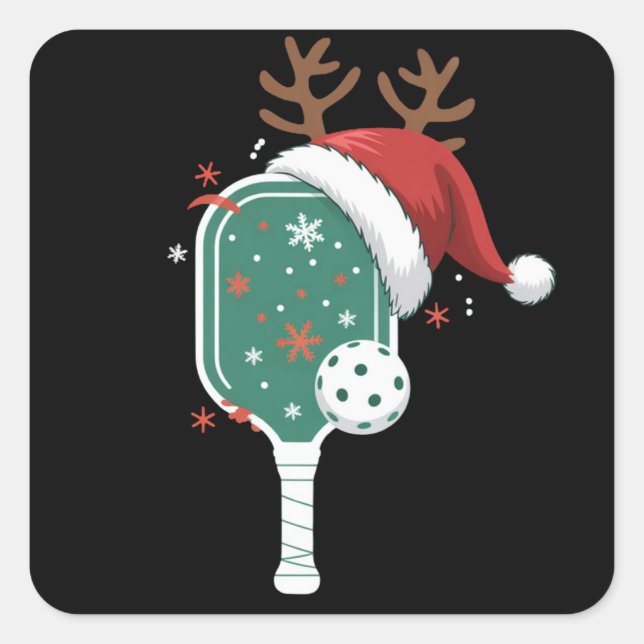 Pegatina Cuadrada Pickleball Lover Sports Christmas Santa Hat (Anverso)