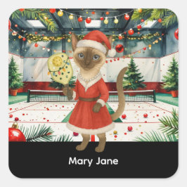 Pegatina Cuadrada Pickleball Navidad temática para amantes de los ga