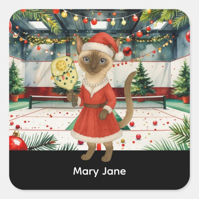 Pegatina Cuadrada Pickleball Navidad temática para amantes de los ga (Anverso)