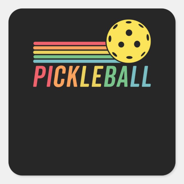 Pegatina Cuadrada Pickleball Retro Sunset Sport Game Pickle Ball (Anverso)