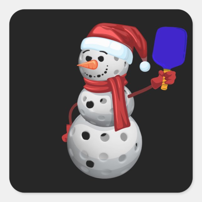Pegatina Cuadrada Pickleball Snowman (Anverso)